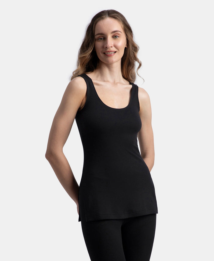 Super Warm Super Combed Cotton Rich Brushed Fabric Thermal Tank Top with StayWarm Technology - Black