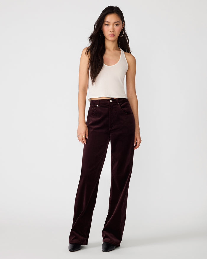 SYDNEE Deep Fig Velvet Wide-Leg Women's Pants | Steve Madden