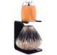 Deluxe shaving brush with beechwood and chrome handle and stand