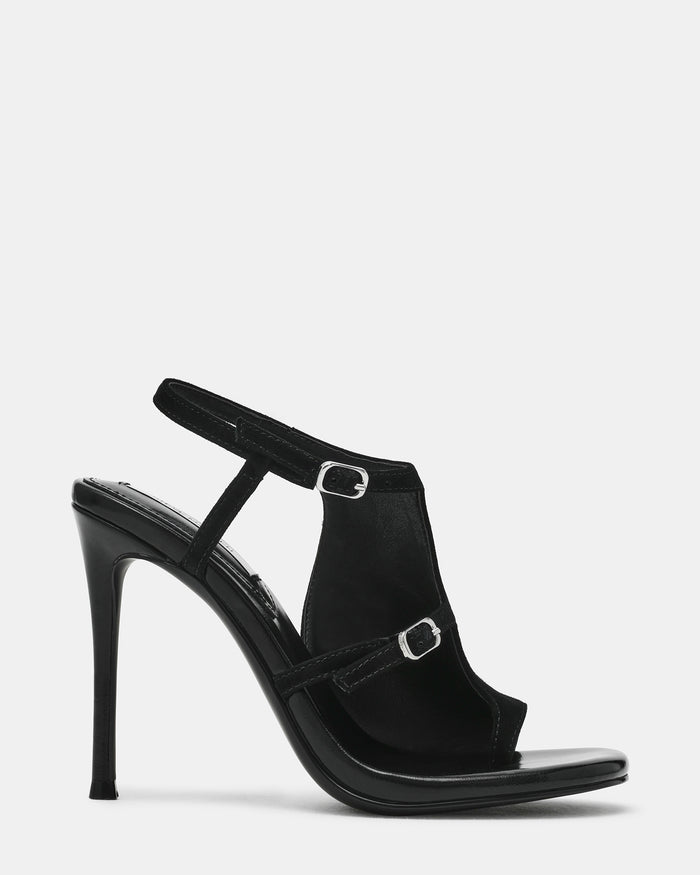 TALLIE Black Suede Thong Toe-Strap Stiletto Women's Heel | Steve Madden
