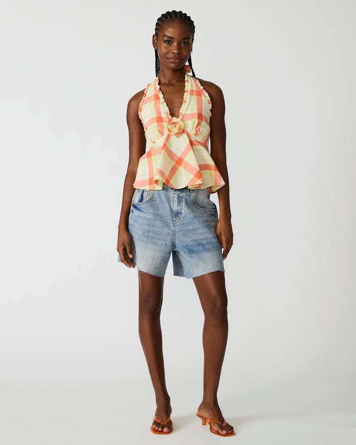 TANIA Plaid Halter Flower Ruffle Women's Top | Steve Madden