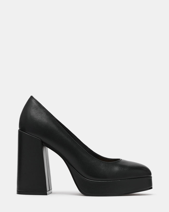 TATI Black Leather Round-Toe Platform Women's Block Heel | Steve Madden