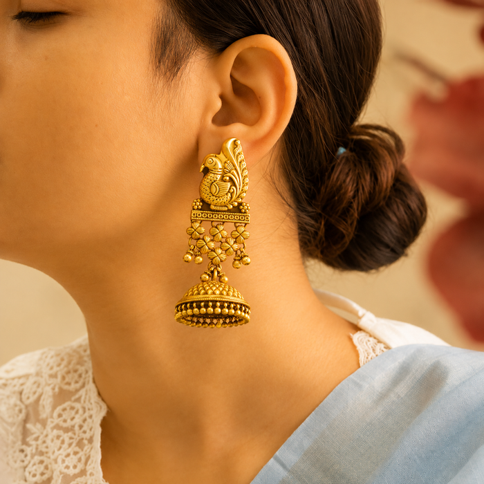Tattva Peacock Jali Textured Grand  Jhumka