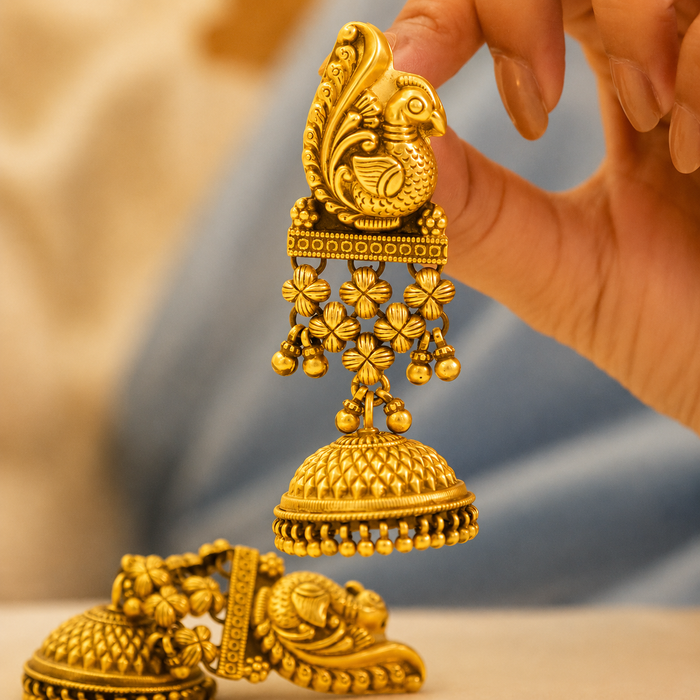 Tattva Peacock Jali Textured Grand  Jhumka
