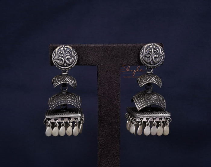 Tattva Peacock Motif Layered Square Jhumka