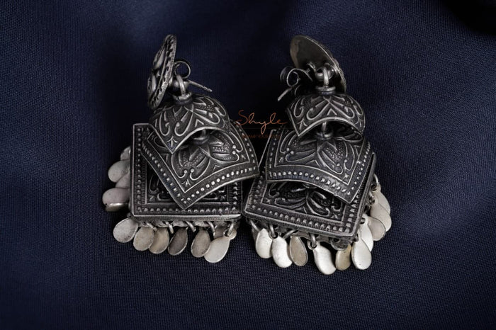 Tattva Peacock Motif Layered Square Jhumka