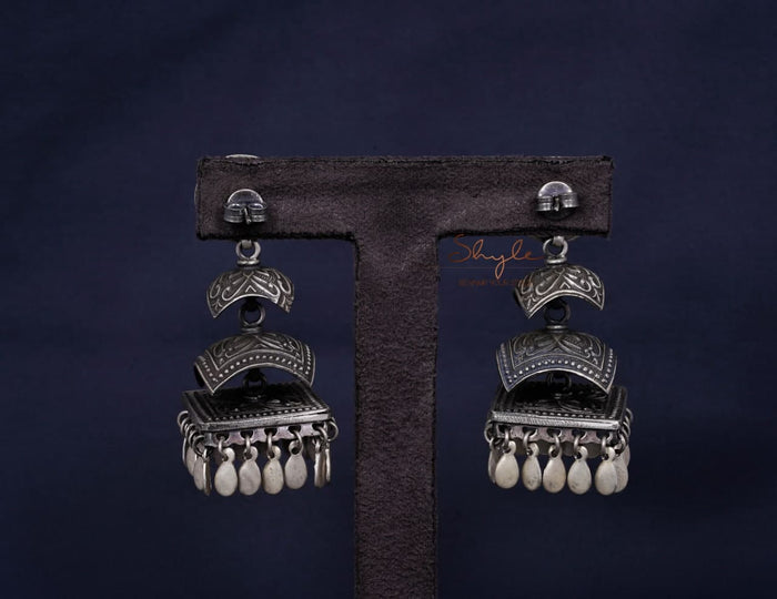 Tattva Peacock Motif Layered Square Jhumka