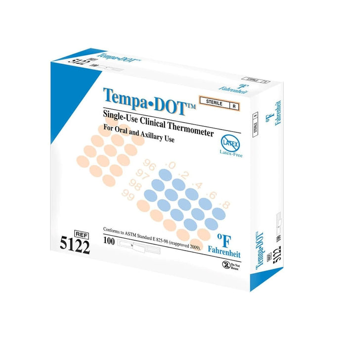 Tempa·DOT Disposable Oral Thermometer, Color Dot Display, 99 to 104 °F - 5122-Box - LL Medico