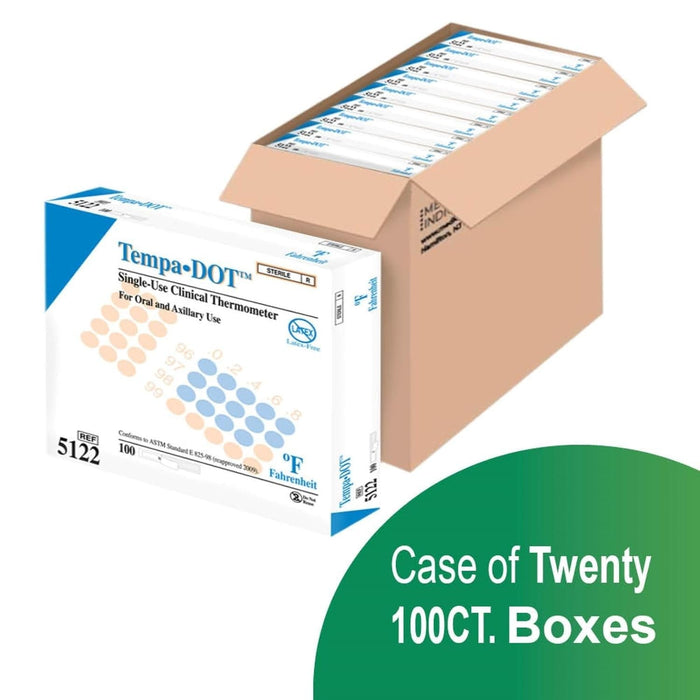 Tempa·DOT Disposable Oral Thermometer, Color Dot Display, 99 to 104 °F - 5122-Box - LL Medico