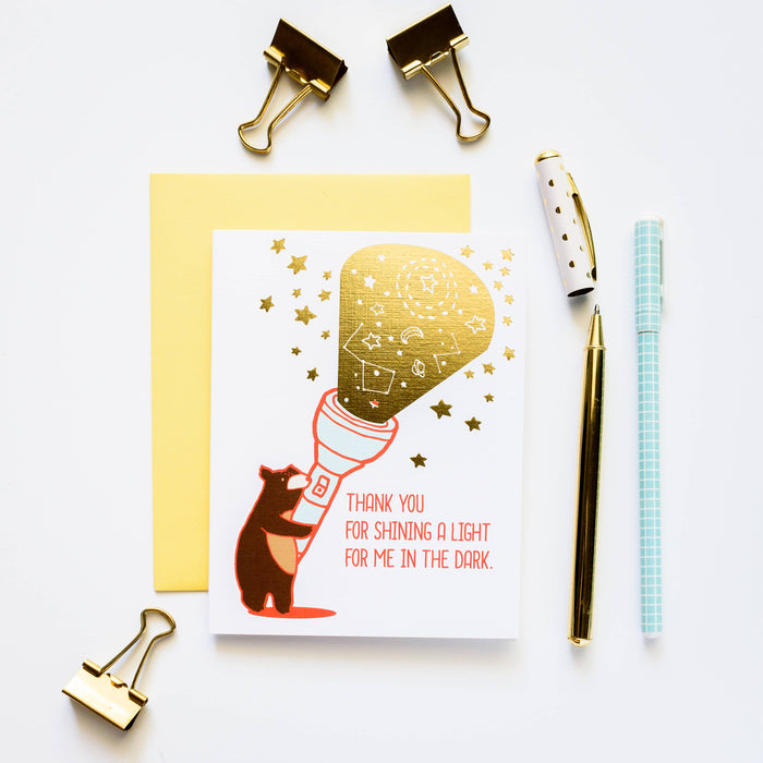 Thank You For Shining a Light Gold Foil Greeting Card: 4.25" x 5.5" (fits a A2 Envelope)