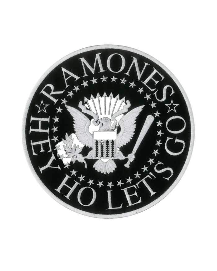 Ramones Hey ho let's go large  embroidered iron on patch by square deal recordings, sold by Le Monkey House
