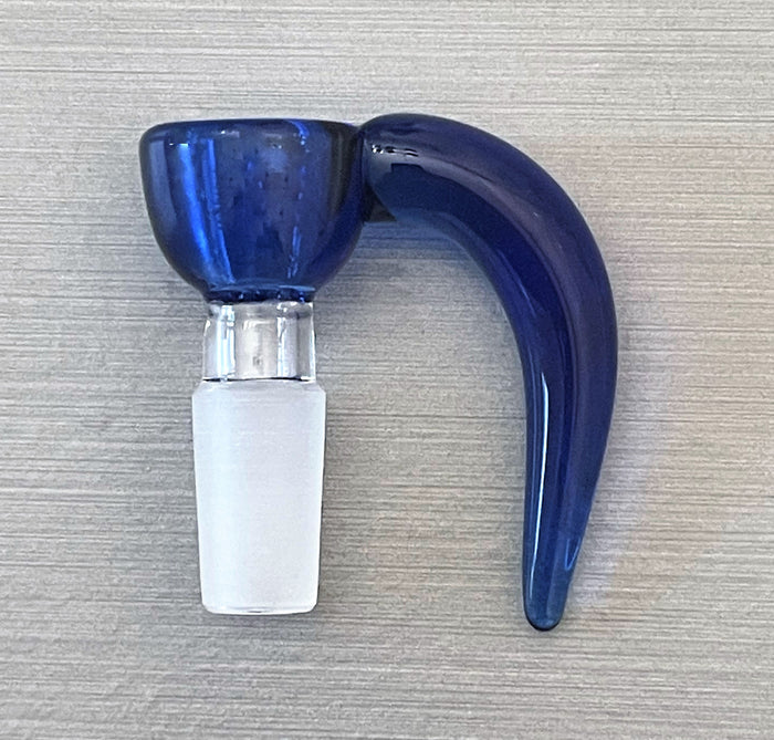 Thick Blue Glass One Horn 14mm Male Bowl with 7 Holes Screen Built in