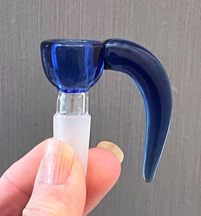 Thick Blue Glass One Horn 14mm Male Bowl with 7 Holes Screen Built in