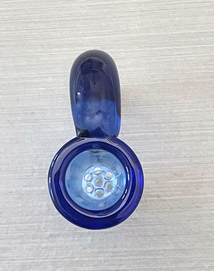 Thick Blue Glass One Horn 14mm Male Bowl with 7 Holes Screen Built in