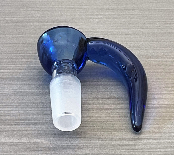Thick Blue Glass One Horn 14mm Male Bowl with 7 Holes Screen Built in