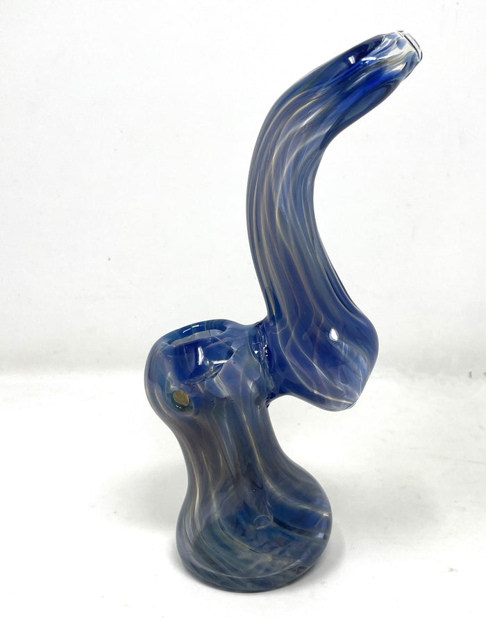 Thick Blue Stripe Glass 7" Bubbler Handmade