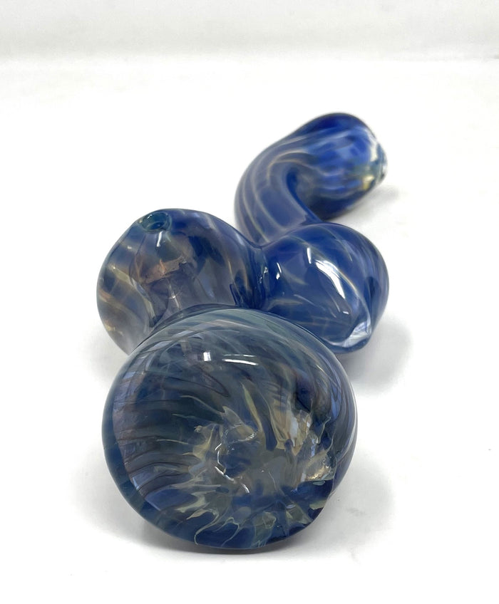 Thick Blue Stripe Glass 7" Bubbler Handmade