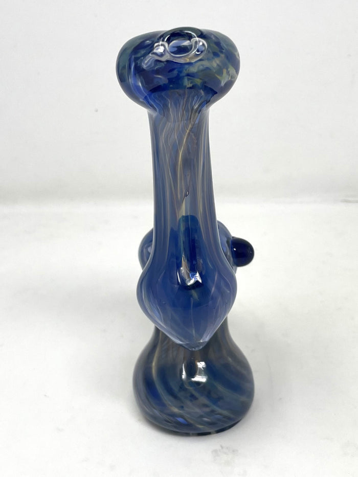 Thick Blue Stripe Glass 7" Bubbler Handmade