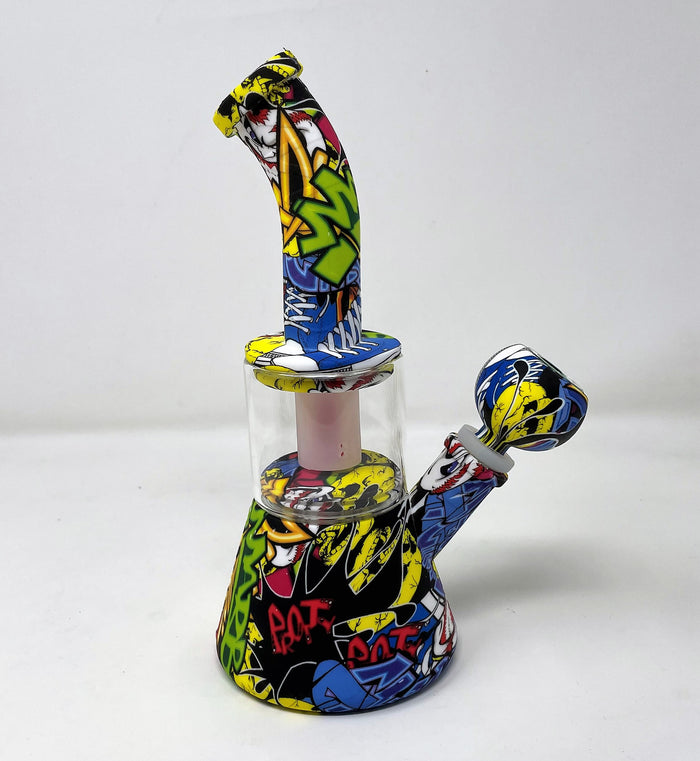 Thick Detachable Silicone Graphic Design & Glass Bong Dome Shower Perc