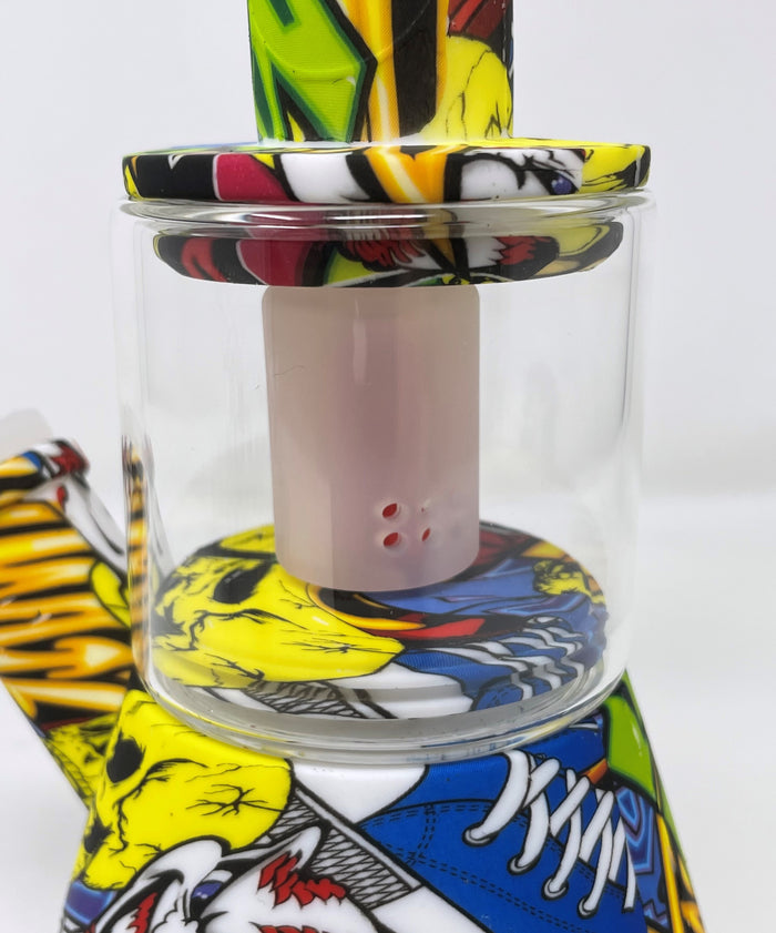 Thick Detachable Silicone Graphic Design & Glass Bong Dome Shower Perc