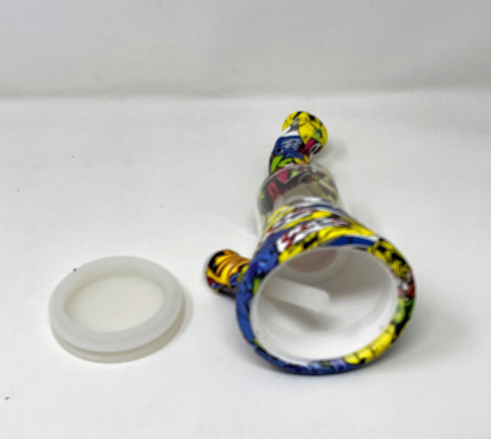 Thick Detachable Silicone Graphic Design & Glass Bong Dome Shower Perc