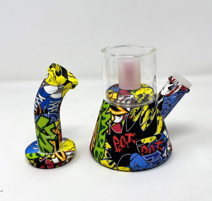 Thick Detachable Silicone Graphic Design & Glass Bong Dome Shower Perc