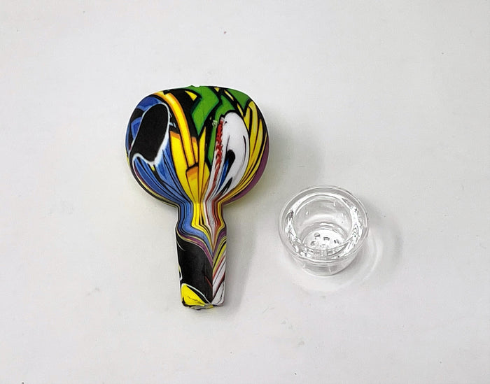 Thick Detachable Silicone Graphic Design & Glass Bong Dome Shower Perc
