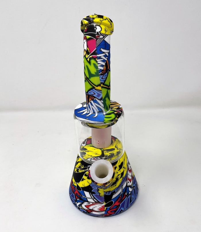 Thick Detachable Silicone Graphic Design & Glass Bong Dome Shower Perc