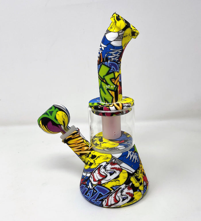 Thick Detachable Silicone Graphic Design & Glass Bong Dome Shower Perc