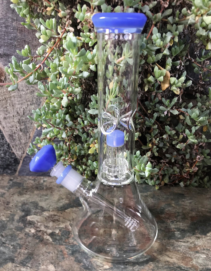Thick Glass 11" Beaker Bong Shower & Dome Perc 14MM Lavender Diamond Bowl