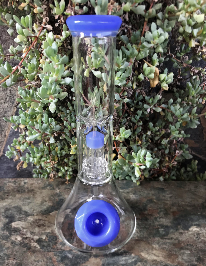 Thick Glass 11" Beaker Bong Shower & Dome Perc 14MM Lavender Diamond Bowl