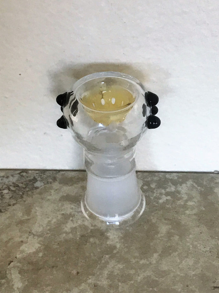 Thick Glass 18mm Female Round Slide Bole with Built-in-Screen - Gold w/Black Dots