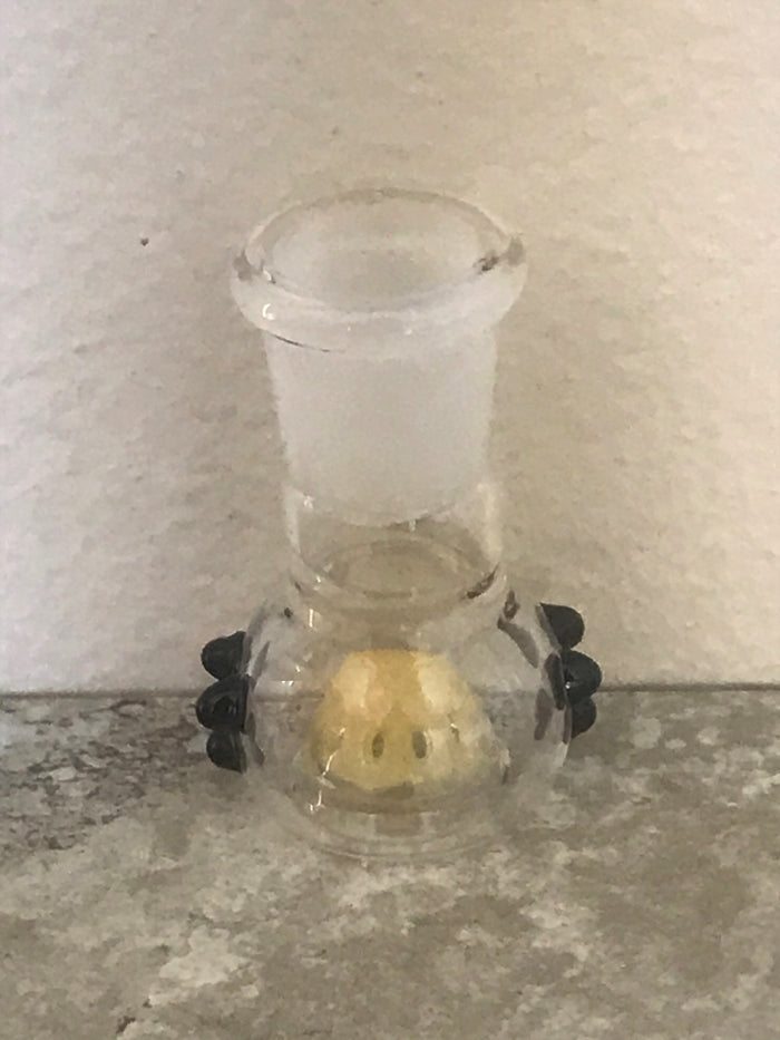 Thick Glass 18mm Female Round Slide Bole with Built-in-Screen - Gold w/Black Dots