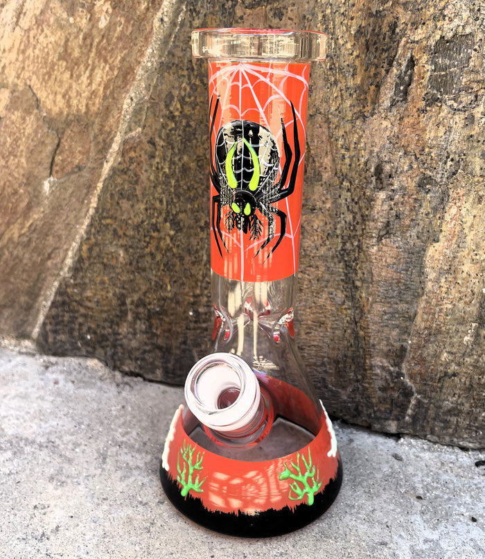 Thick Glass 8" Beaker Bong Spider Design