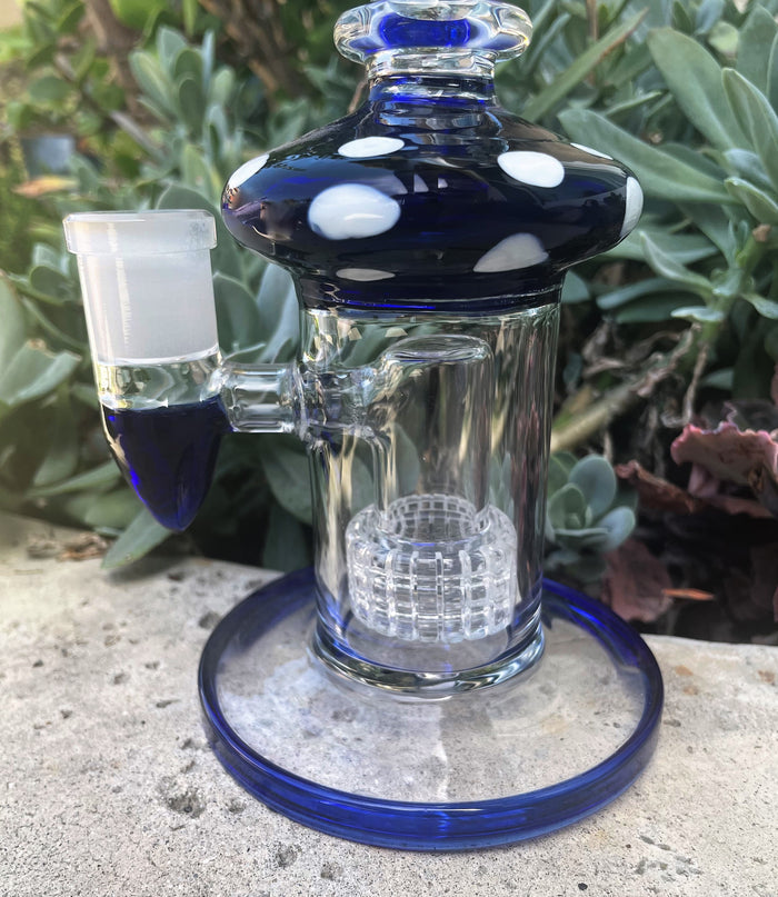 Thick Glass 8" Rig Shower Perc Mushroom Design 2-18mm Bowls + Mushroom Hand Pipe