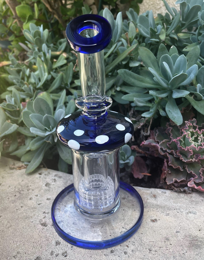 Thick Glass 8" Rig Shower Perc Mushroom Design 2-18mm Bowls + Mushroom Hand Pipe