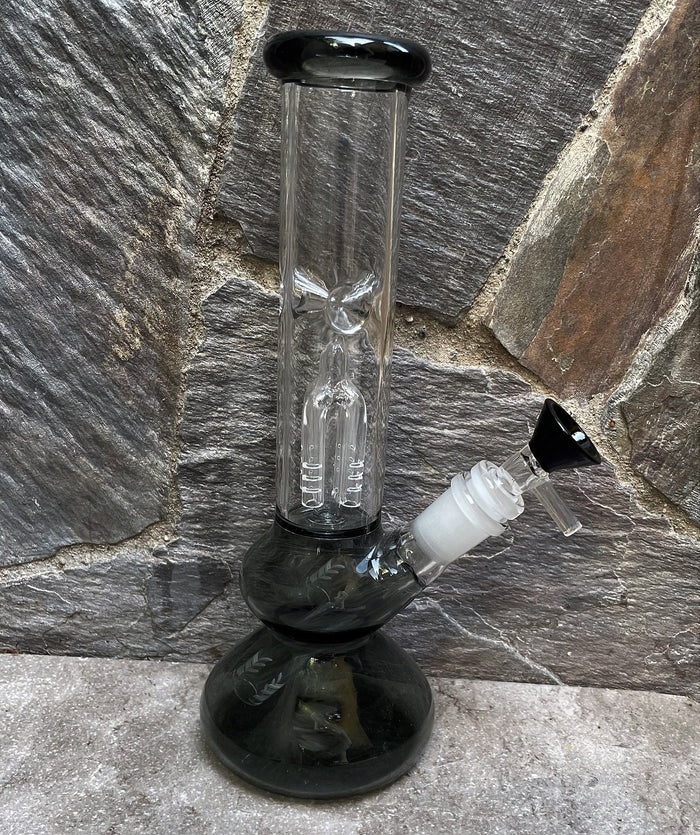 Thick Glass 9.5" Best Black Bong w/4 Arm Tree Perc &14mm Bowl - Slim Shady