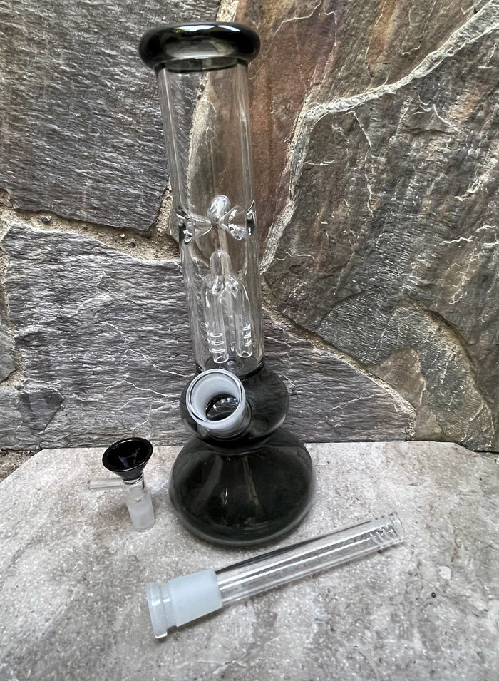 Thick Glass 9.5" Best Black Bong w/4 Arm Tree Perc &14mm Bowl - Slim Shady