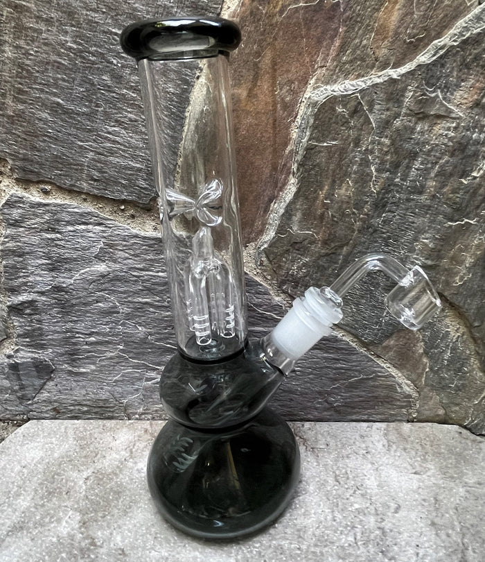 Thick Glass 9.5" Black Glass Bong w/4 Arm Tree Perc & Quartz Banger - Slim Shady II