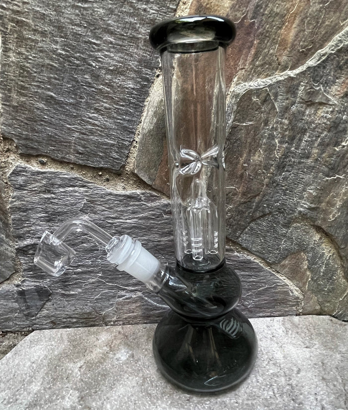 Thick Glass 9.5" Black Glass Bong w/4 Arm Tree Perc & Quartz Banger - Slim Shady II