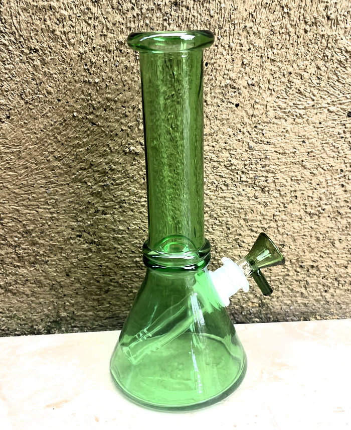 Thick Transparent Green Glass 8" Beaker Bong with Bowl