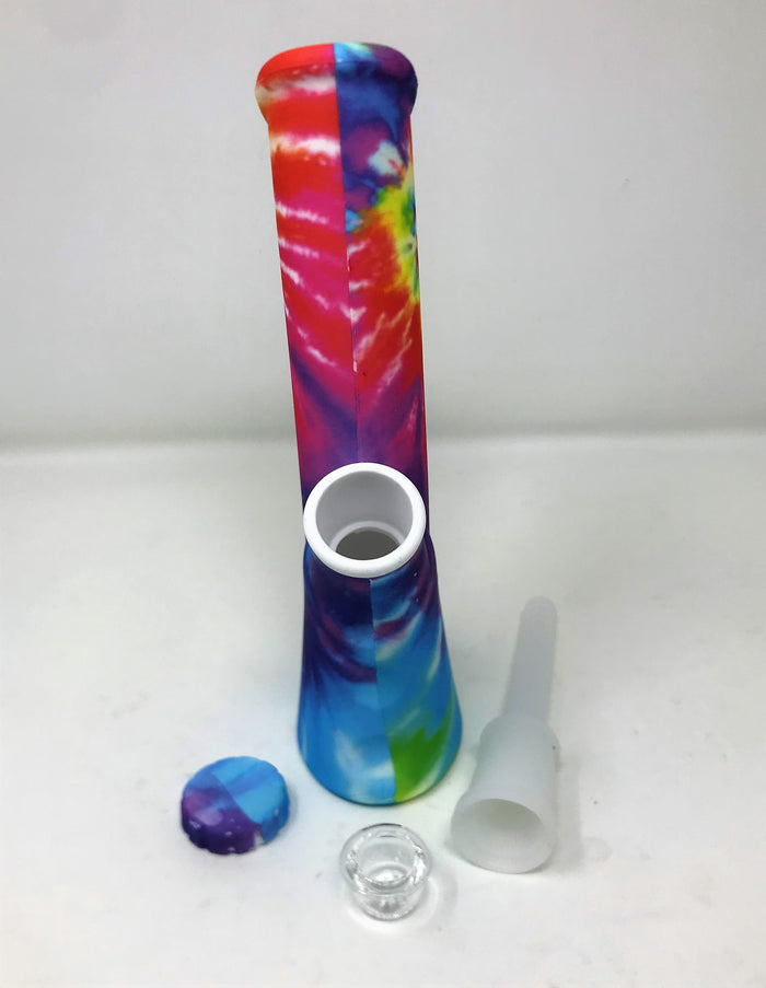 Tie Die Silicone Detachable Unbreakable 9" Bong Quartz Bowl w/Screen Built in
