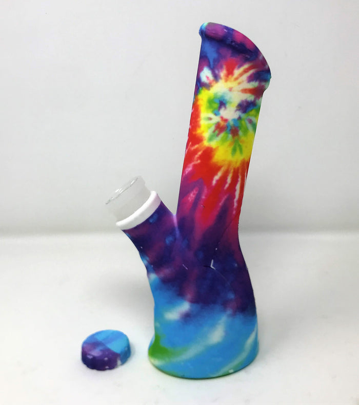 Tie Die Silicone Detachable Unbreakable 9" Bong Quartz Bowl w/Screen Built in