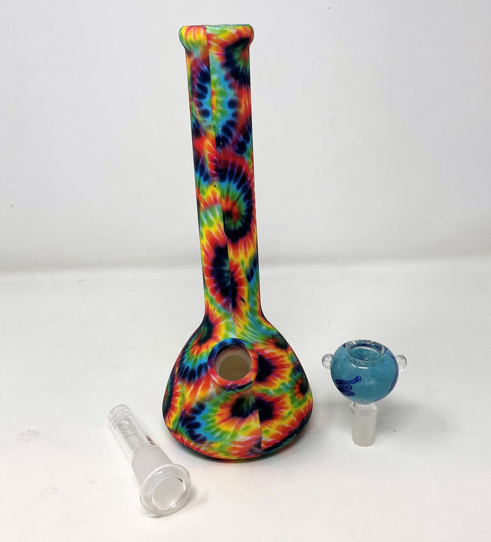 Tie Dye Design Silicone Detachable 8.5" Beaker Bong 14mm Slide Bowl