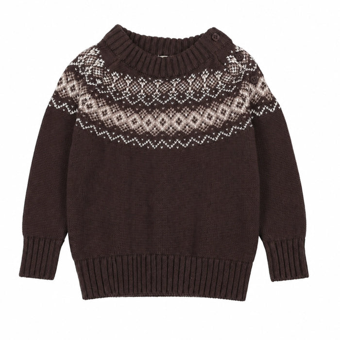 top l/s heirloom knit sweater - chocolate brown