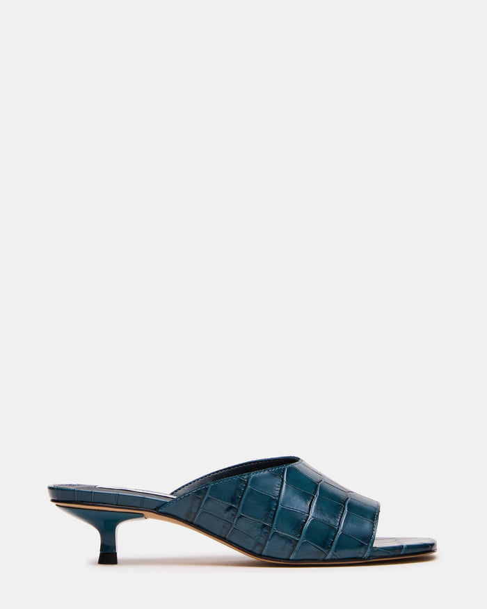 TRINA Blue Crocodile Square-Toe Mule Women's Kitten Heel | Steve Madden