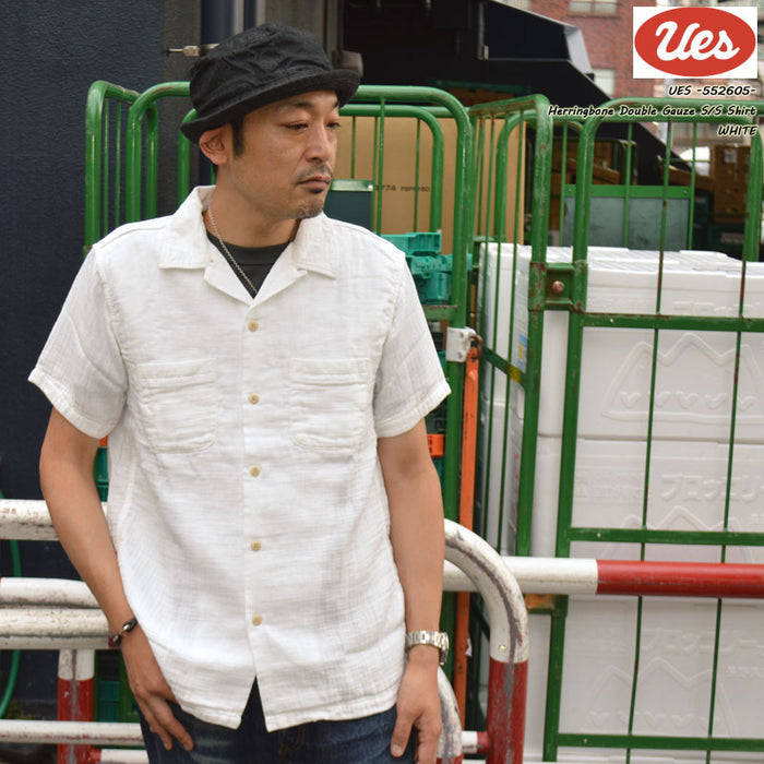 UES "552605" Herringbone Double Gauze White S/S Shirt
