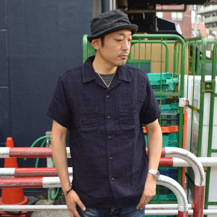 UES "552605-I" Herringbone Double Gauze Indigo S/S Shirt