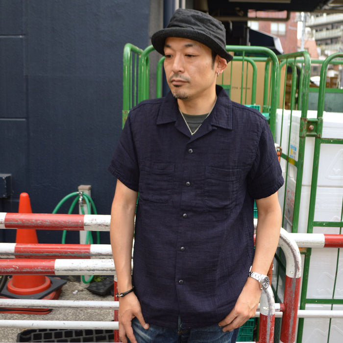 UES "552605-I" Herringbone Double Gauze Indigo S/S Shirt