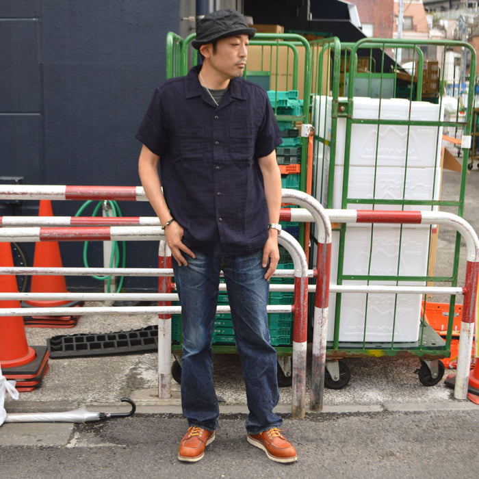 UES "552605-I" Herringbone Double Gauze Indigo S/S Shirt